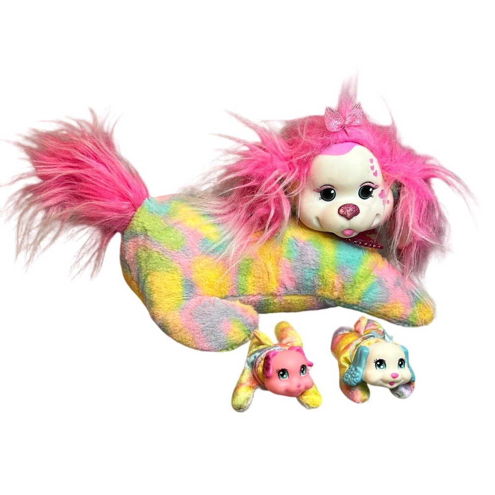 Puppy Surprise Rainbow Tie‎ Dye Mom Dog With 2 Puppies Set Plush
